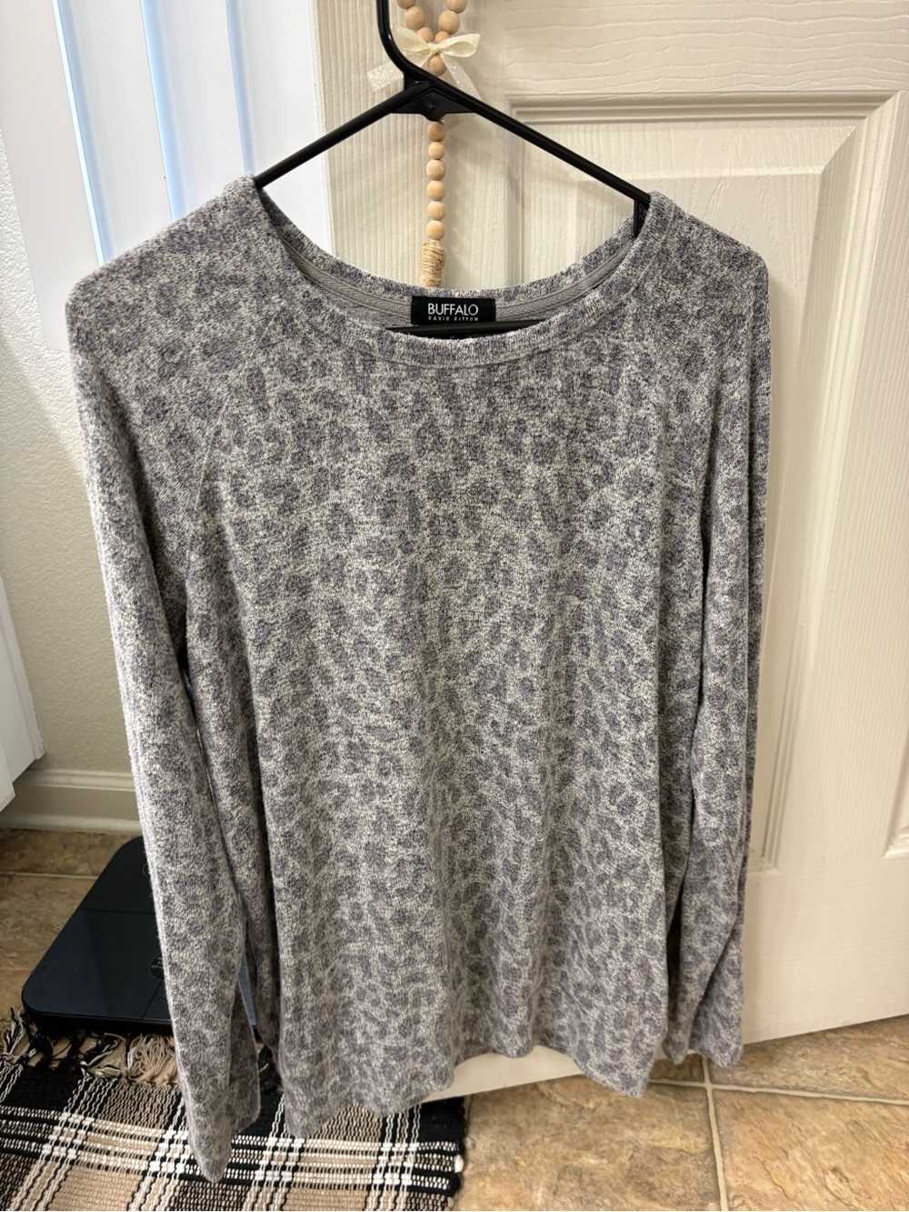 Grey Leopard-Print Long Sleeve Women's Top